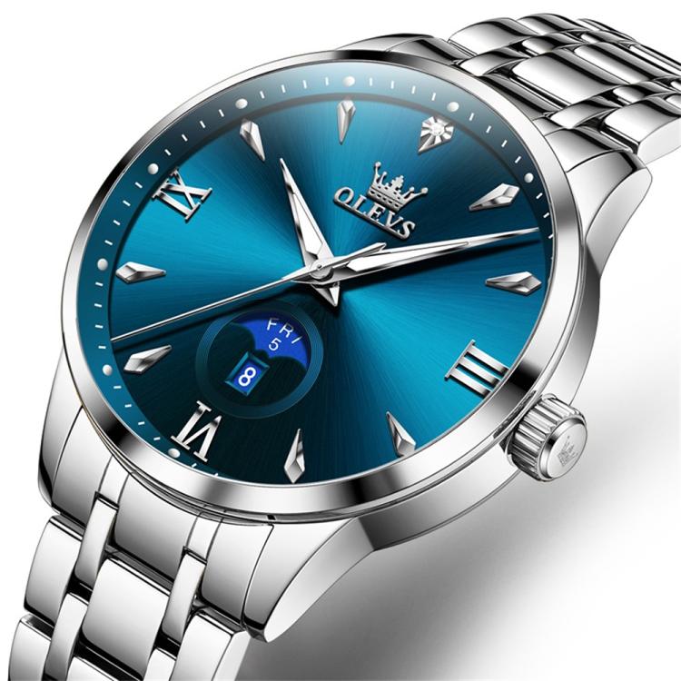 OLEVS 3646 Men Multifunctional Moon Phase Stone Waterproof Quartz Watch(Blue) - British D'sire