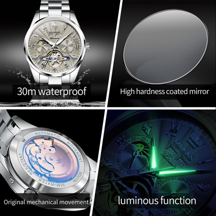 OLEVS 7028 Men Multifunctional Luminous Waterproof Mechanical Watch(Grey) - British D'sire
