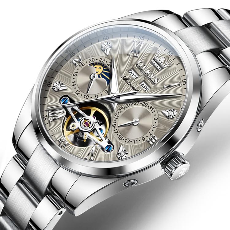 OLEVS 7028 Men Multifunctional Luminous Waterproof Mechanical Watch(Grey) - British D'sire