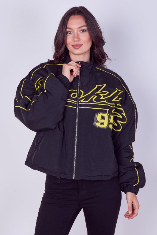 Oversized Slogan Zip-Up Racer Bomber Jacket - British D'sire