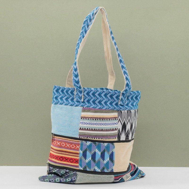 Patchwork Kathmandu Tote Bag - Dhaka Design - Pure Hemp and Cotton Bags - British D'sire