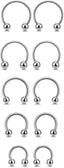 PiercingJ 10pcs 16G Stainless Steel Horseshoe Hoop Circular Barbells Earrings Cartilage Helix Septum Nose Lip Rings 6mm - 14mm - Women's Earrings - British D'sire