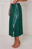 Pleated Faux Leather Midi Skirt with Front Split - British D'sire