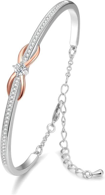 Infinity – Bracelet 18K White Rose Gold Plated with 5A Cubic Zirconia for Women (17.5cm+3cm Adjustable) – Perfect Gift for Mother's Day, Valentine's Day, and Special Ocassions.