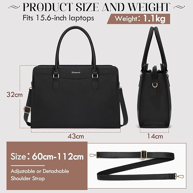 RAINSMORE Laptop Bags for Women 15.6 Inch Ladies Work Bag PU Leather Designer Laptop Handbag Large Laptop Tote Bag for School Computer Business Travel Black - Messenger & Shoulder Bags - British D'sire
