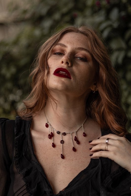 Red Garnet "Queen of The Damned" Halloween Choker Necklace - Necklaces - British D'sire