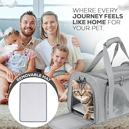 Rivolii PetBuds Soft - Sided Foldable Pet Carrier Bag – Medium (Airline Approved) | Durable Cat/Dog Travel Bag with Shoulder Strap & Multi - Layer Removable Mat | Grey Portable Pet Basket for Comfort & Convenience - Pet Carriers - British D'sire
