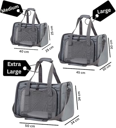 Rivolii PetBuds Soft-Sided Foldable Pet Carrier Bag – Medium (Airline Approved) | Durable Cat/Dog Travel Bag with Shoulder Strap & Multi-Layer Removable Mat | Grey Portable Pet Basket for Comfort & Convenience