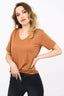 Short-Sleeved V Neck Women's T Shirt in Camel Color! - Shirts & Tops - British D'sire