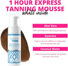Skinny Tan Express Mousse - 1 Hour Express Fake Tan with Hydrating Coconut Water for Skincare, Streak Free Instant Self Tan, Vegan & Cruelty Free - 150ml - British D'sire