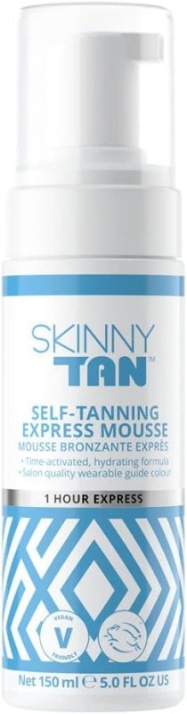 Skinny Tan Express Mousse - 1 Hour Express Fake Tan with Hydrating Coconut Water for Skincare, Streak Free Instant Self Tan, Vegan & Cruelty Free - 150ml - British D'sire
