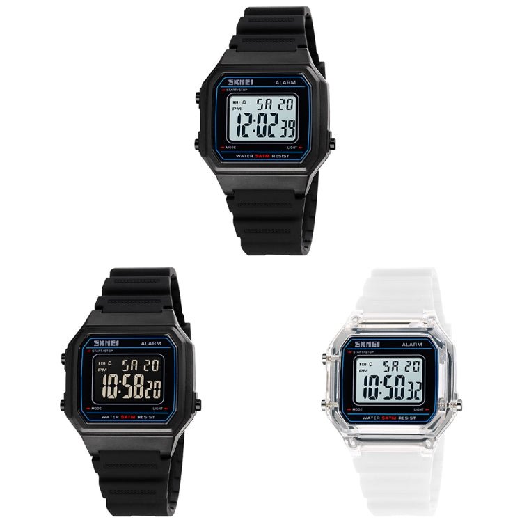 SKMEI 1698 50m Waterproof Multifunctional Sports Square Pin Buckle Luminous Digital Watch(Black White) - British D'sire