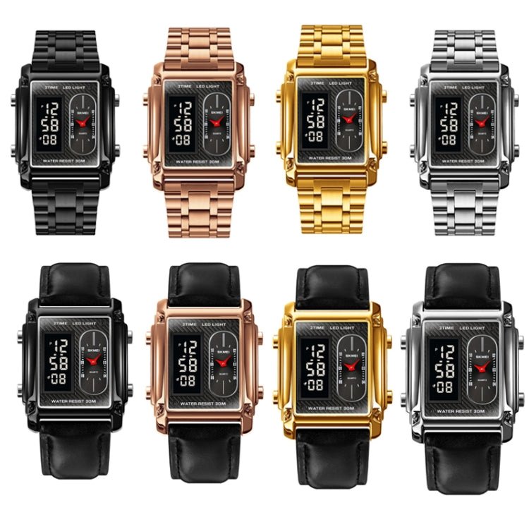 SKMEI 1868 Square Double Display Waterproof Men Watch, Style: Steel Belt (Gold) - British D'sire