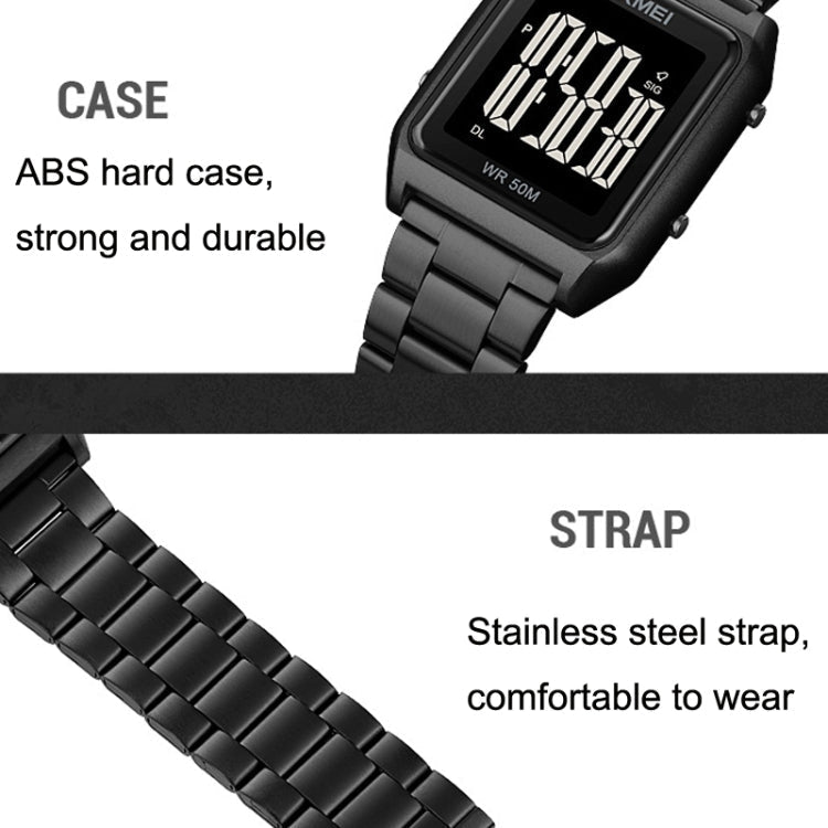 SKMEI 1879 Square Large Screen Men Steel Belt Multi-function EL Luminous Watch, Color: Gold - British D'sire