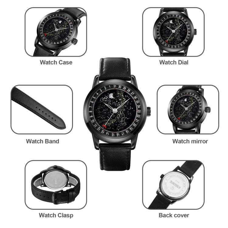 SKMEI 2116 Multifunctional Men 30M Waterproof Fashion Casual Quartz Watch(Black Leather) - British D'sire