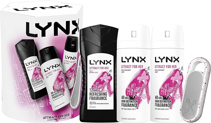 Unbranded LYNX Attract for Her Trio & Speaker Gift Set 2 bodysprays & bodywash perfect for her daily routine 3 piece - British D'sire