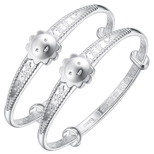 Oske Wholesale 999 Pure Silver Sunflower Chunky Bracelet - 45g, 18 cm - Sterling Silver Baby Bracelet, Non-925 Silver, Durable & Elegant Design for Kids, Baby, and Children - Handcrafted Silver Jewelry with Floral Detail