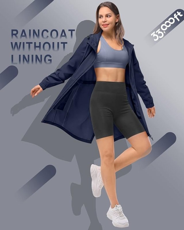 33,000ft Women's Rain Jacket Lightweight Hooded Long Rain Coat Waterproof Jacket Ladies Packable Functional Jacket Windbreaker Breathable Active Outdoor Coats - British D'sire
