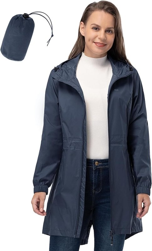 Cllios Women's Rain Jackets Waterproof With Hood Windproof Lightweight Plus Size Outdoor Trench Long Raincoat With Pockets