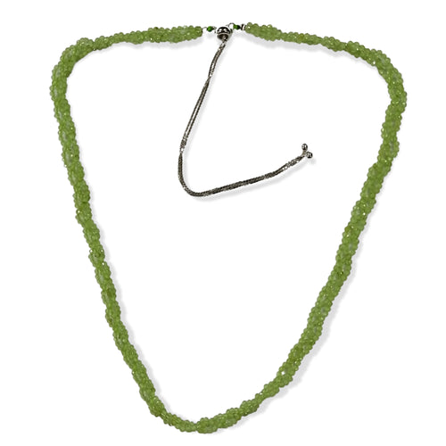 Pearlz Gallery Natural Peridot 3-Line Necklace 18" – Green Faceted Beaded Chain for Ladies – 925 Sterling Silver – Elegant & Refreshing Look