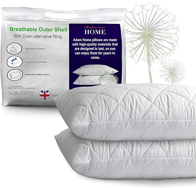 Adam Home Premium Pillows 4 Pack Hotel Quality Firm with Quilted Cover (4 Pillows, Standard) - Filled Pillows for Bed, Stomach and Back Sleeper- Down Alternative -Soft Hollow-Fiber Bed Pillow - British D'sire
