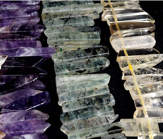 AITELEI Natural Red Grain Stone Crystal Points Beads Irregular Flat Strip Loose Stick Beads Gemstone for Jewelry Making Healing Crystal Polished/Raw Quartz Top Drilled - British D'sire