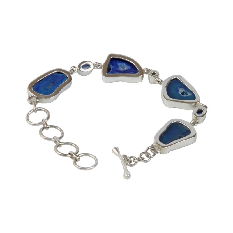 An Exquisite Blue Agate Sterling Silver Bracelet accented with Iolite and White Crystal - Bracelets & Bangles - British D'sire