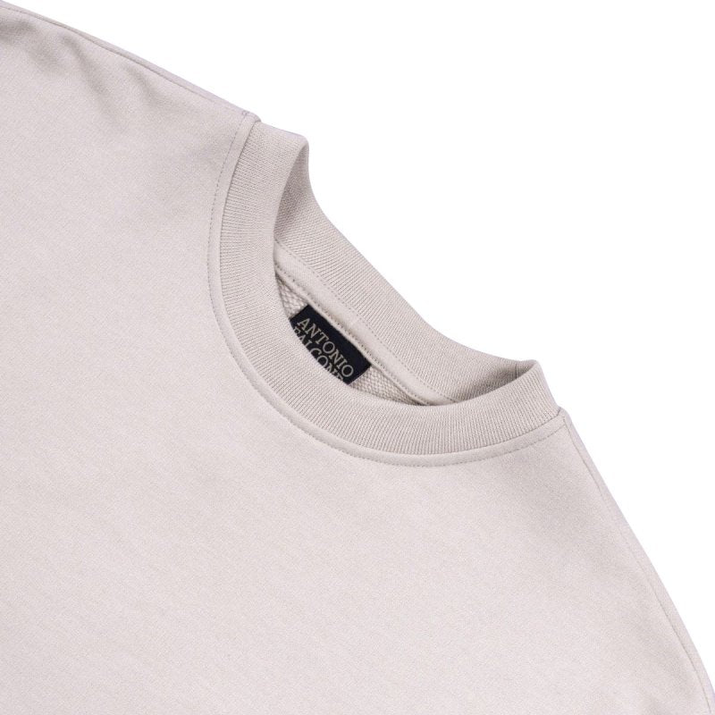 Antonio Falcone 100% Cotton Crew Neck Unbrushed Stonewashed Sweatshirt Stone - Men's Hoodies & Sweatshirts - British D'sire
