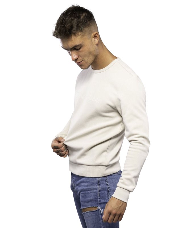 Antonio Falcone Diego Double Face Long Sleeve Crew Neck T Shirt Stone - Men's T-Shirts & Shirts - British D'sire