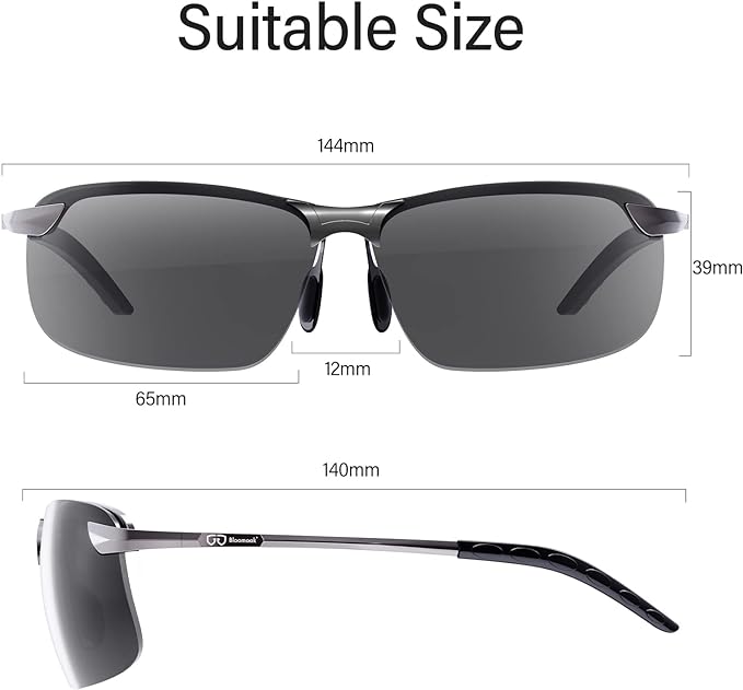 Bloomoak Photochromic Driving Glasses - Photochromism & Polarization |Adjustable Nose Pad |Non-Slip Temple - For Sunny & Cloudy Day Driving |Fishing |Golf |Reduce Glare |UV400 Eyes Protection - British D'sire