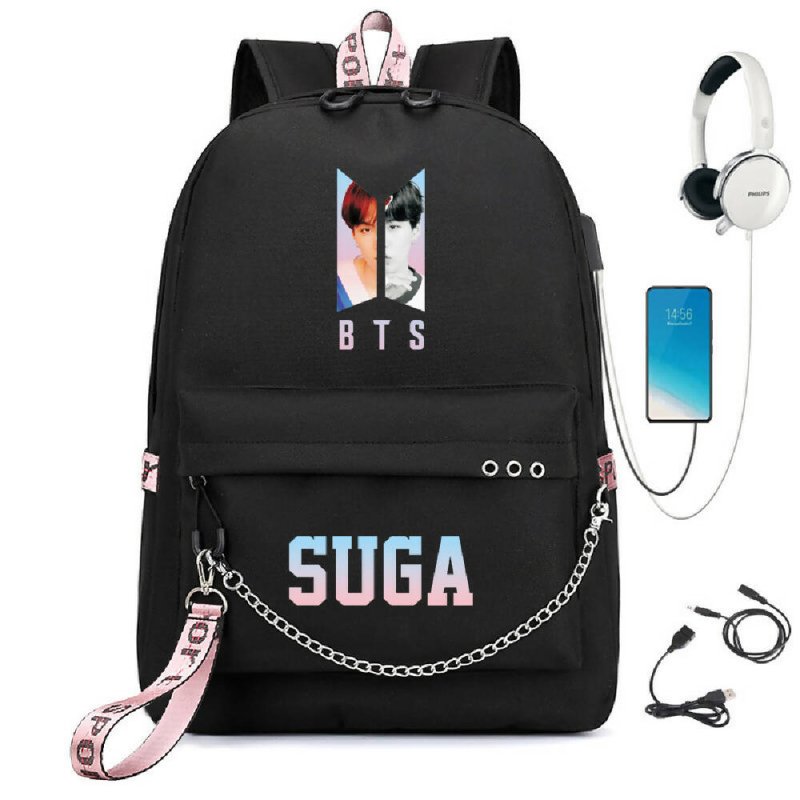 BTS BTS school bag USB charging backpack outdoor sports personalized student school bag 13 British D sire