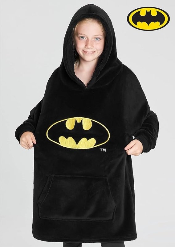 DC Comics Batman Oversized Hoodie Blanket Kids and Teens Fleece Hoodie Super Soft Fluffy Blanket Hoodie Official Merchandise Gifts for Boys (Black) - British D'sire