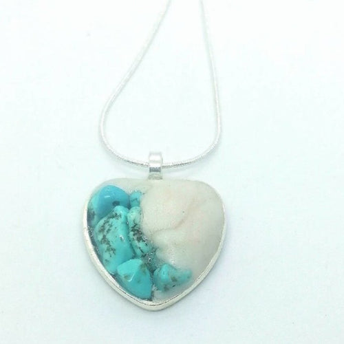 Doodlewrap Designs Turquoise and pearl clay heart pendant