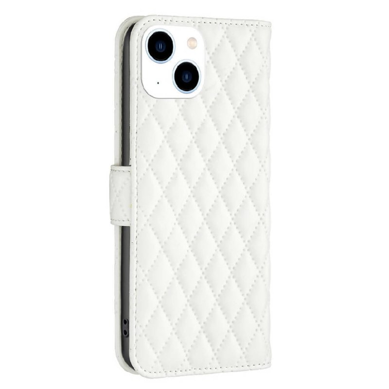 For iPhone 15 Diamond Lattice Wallet Flip Leather Phone Case(White) - 15 Diamond Lattice Wallet Flip Leather Phone Case - British D'sire