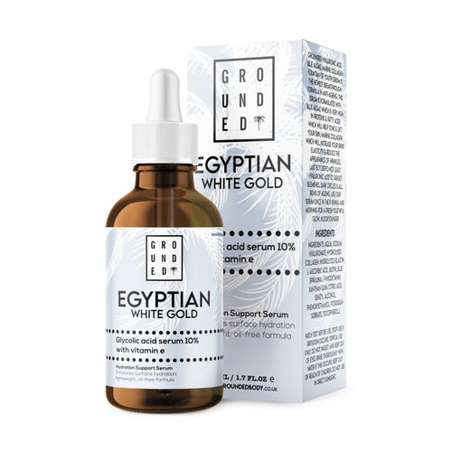 Grounded Beauty Egyptian White Gold, Glycolic Acid Serum 10% With Vitamin E Version