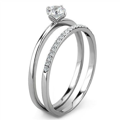 Jewellery Kingdom 1/2 CT Stainless Steel Silver Wedding Engagement Ladies Ring Set Band - Jewelry Rings - British D'sire