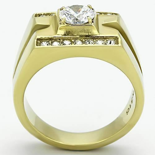 Jewellery Kingdom 2.50CT Solitaire Accents Signet Steel Bling Mens Gold Ring - Jewelry Rings - British D'sire