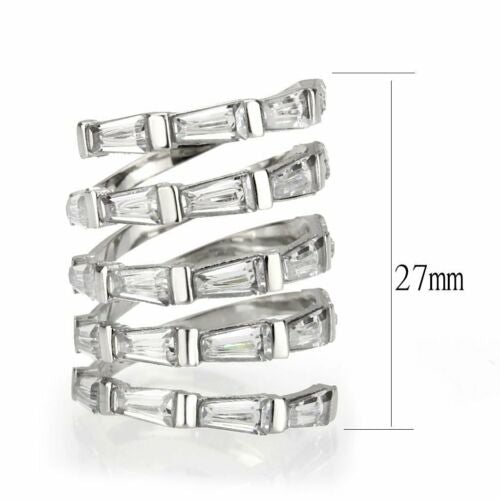 Jewellery Kingdom Band Long Finger Cubic Zirconia Stainless Steel Ladies Ring (Silver) - Jewelry Rings - British D'sire