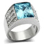 Jewellery Kingdom Blue Cubic Zirconia Emerald Cut Stainless Steel Silver Cocktail Ladies Aquamarine Ring - Jewelry Rings - British D'sire