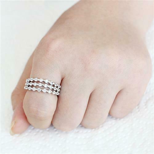 Jewellery Kingdom Cubic Zirconia 3 Bands Eternity Rhodium Ladies Stacking Ring Set (Silver) - Jewelry Rings - British D'sire