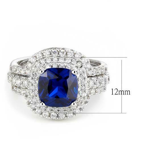 Jewellery Kingdom Cubic Zirconia Cushion Cut Ladies Engagement Wedding Sapphire Ring Set Bands - Engagement Rings - British D'sire