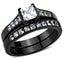 Jewellery Kingdom Cubic Zirconia Ladies Silver Princess Cut Engagement Wedding Black Ring Set Band - Jewelry Rings - British D'sire