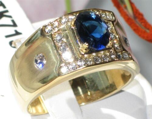 Jewellery Kingdom Cubic Zirconia Oval Signet Pinky Steel 3CT Classy Mens Gold Sapphire Ring - Jewelry Rings - British D'sire