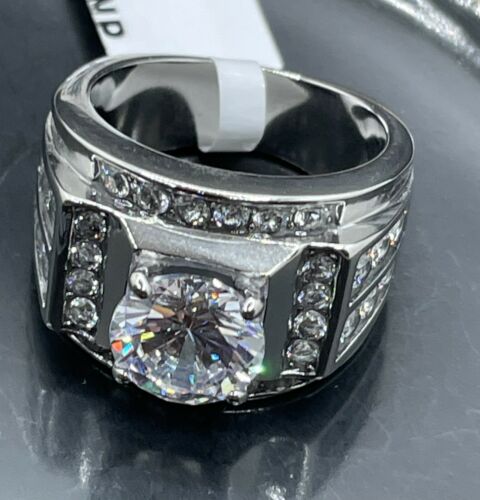 Jewellery Kingdom Cubic Zirconia Stainless Steel 4 Carat Mens Signet Ring (Silver) - Jewelry Rings - British D'sire