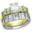 Jewellery Kingdom Cubic Zirconia Two Tone Gold 18Kt Steel Ladies Wedding Engagement Emerald Ring Set Band - Jewelry Rings - British D'sire