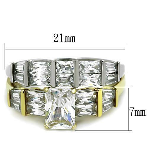 Jewellery Kingdom Cubic Zirconia Two Tone Gold 18Kt Steel Ladies Wedding Engagement Emerald Ring Set Band - Jewelry Rings - British D'sire