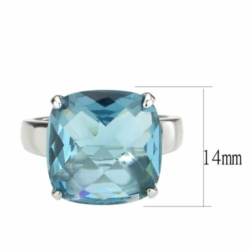 Jewellery Kingdom Cushion Cut Silver Stainless Steel Solitaire Cocktail Ladies Blue Topaz Ring - Rings - British D'sire