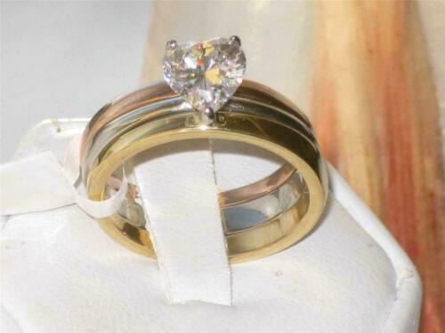 Jewellery Kingdom Engagement Wedding Bands Heart Cut Stainless Steel Ring Set (Gold) - Jewelry Rings - British D'sire