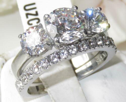 Jewellery Kingdom Engagement Wedding Cubic Zirconia Stainless Steel 8mm Ring Set (Silver) - Jewelry Rings - British D'sire