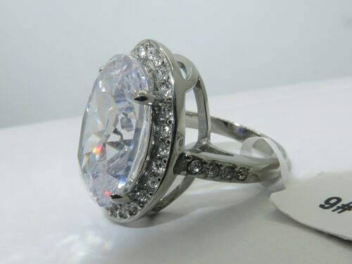 Jewellery Kingdom Ladies Cz Cocktail 8 Carat Stainless Steel Silver Big clear Oval Ring - Jewelry Rings - British D'sire
